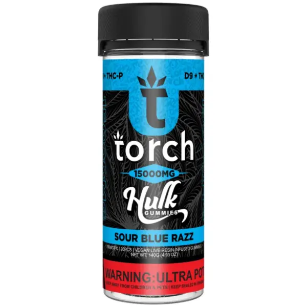 Sour Blue Razz flavor - Torch Hulk Gummies 15000mg