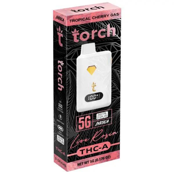 Tropical Cherry Gas Indica Flavors - Torch Live Rosin THC-A Disposable 5G