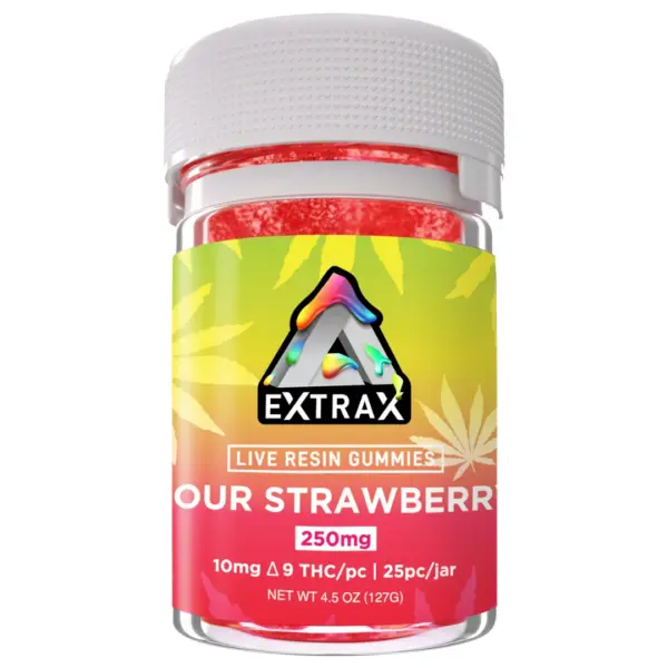 Sour Strawberry Flavors - Delta Extrax Live Resin Delta 9 Gummies 250mg